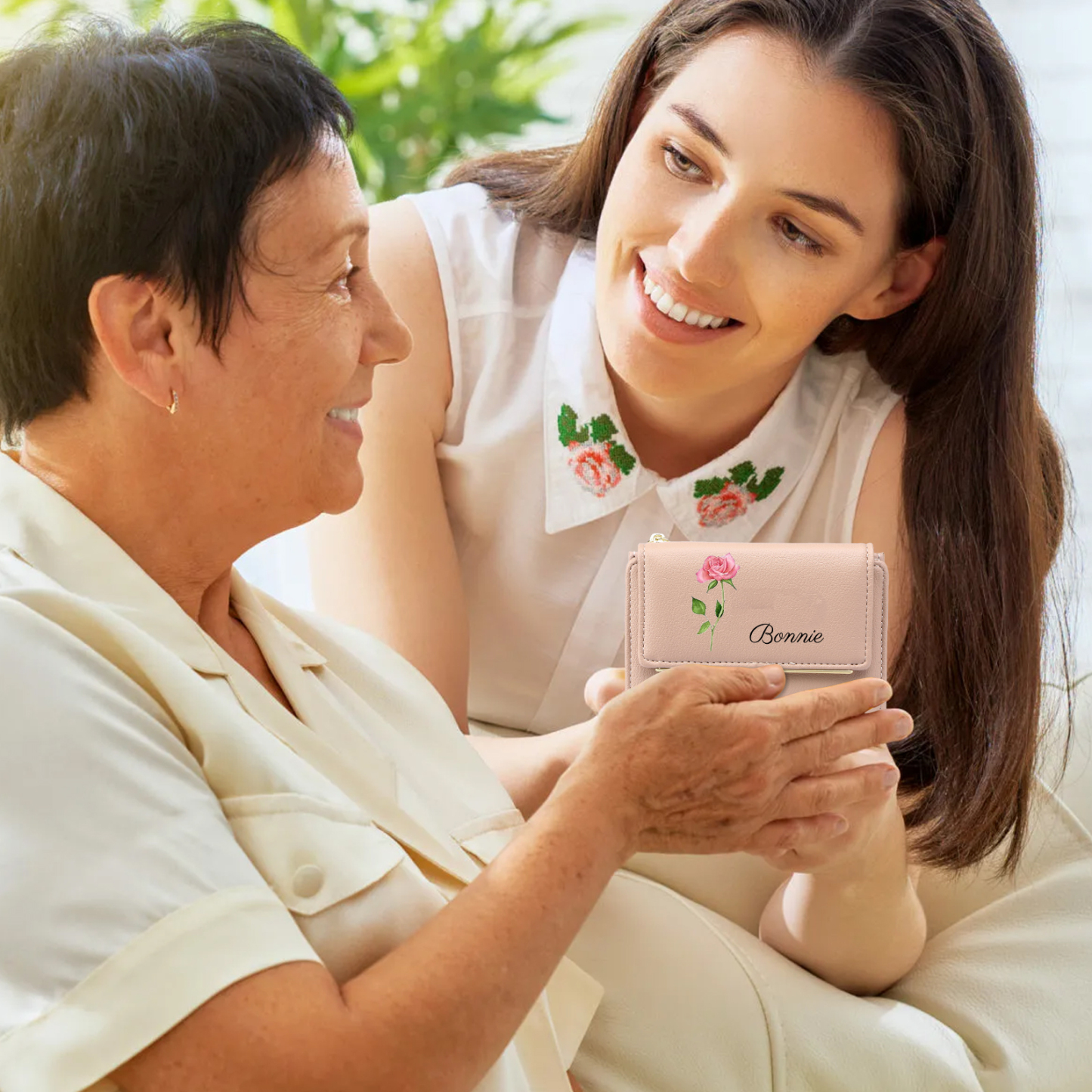 Personalized Women's Wallet with Custom 1 Name & Photo & Birth Flower - Leather Folding Zipper Wallet for Her | Jessmade