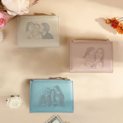 Personalized Women's Wallet with Custom 1 Name & Photo & Birth Flower - Leather Folding Zipper Wallet for Her | Jessmade