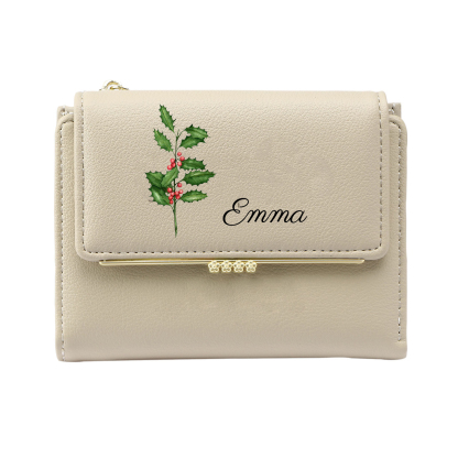 Personalized Women's Wallet with Custom 1 Name & Photo & Birth Flower - Leather Folding Zipper Wallet for Her | Jessmade