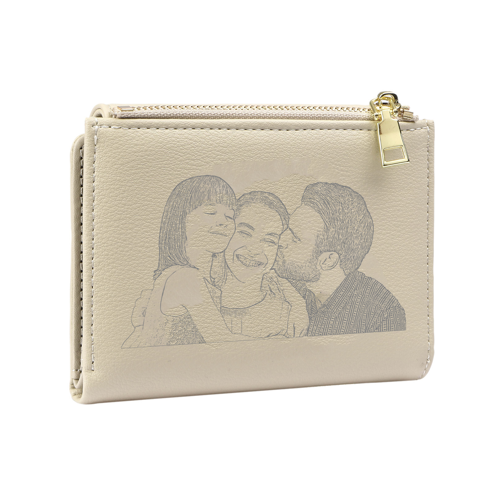 Personalized Women's Wallet with Custom 1 Name & Photo & Birth Flower - Leather Folding Zipper Wallet for Her | Jessmade