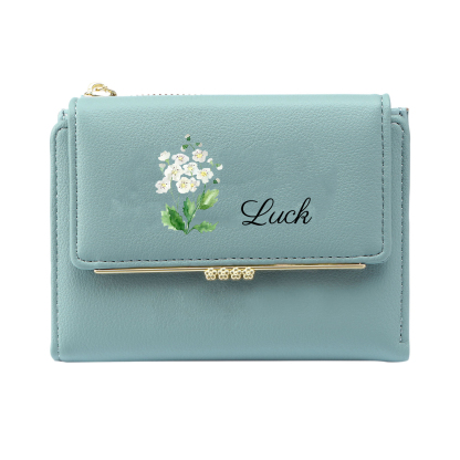 Personalized Women's Wallet with Custom 1 Name & Photo & Birth Flower - Leather Folding Zipper Wallet for Her | Jessmade