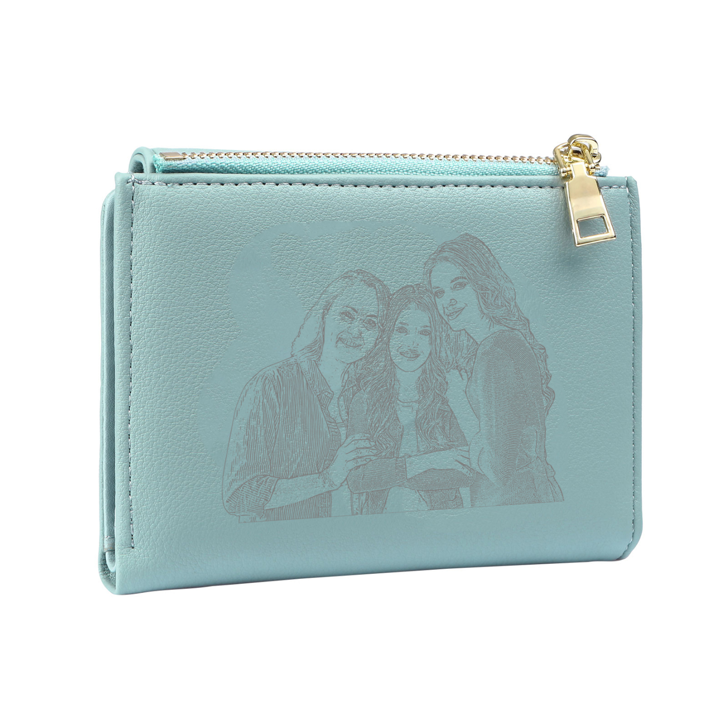 Personalized Women's Wallet with Custom 1 Name & Photo & Birth Flower - Leather Folding Zipper Wallet for Her | Jessmade