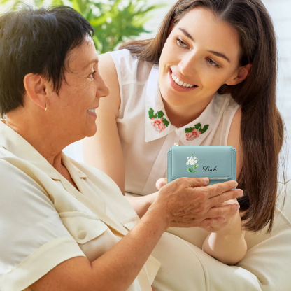 Personalized Women's Wallet with Custom 1 Name & Photo & Birth Flower - Leather Folding Zipper Wallet for Her | Jessmade