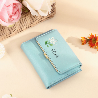 Personalized Women's Wallet with Custom 1 Name & Photo & Birth Flower - Leather Folding Zipper Wallet for Her | Jessmade