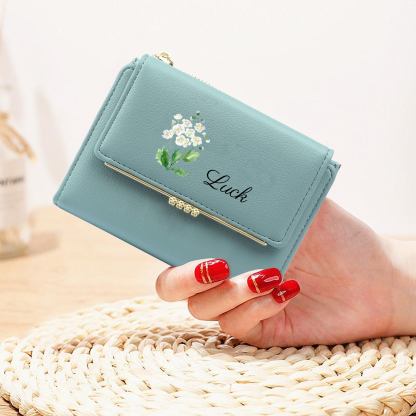 Personalized Women's Wallet with Custom 1 Name & Photo & Birth Flower - Leather Folding Zipper Wallet for Her | Jessmade