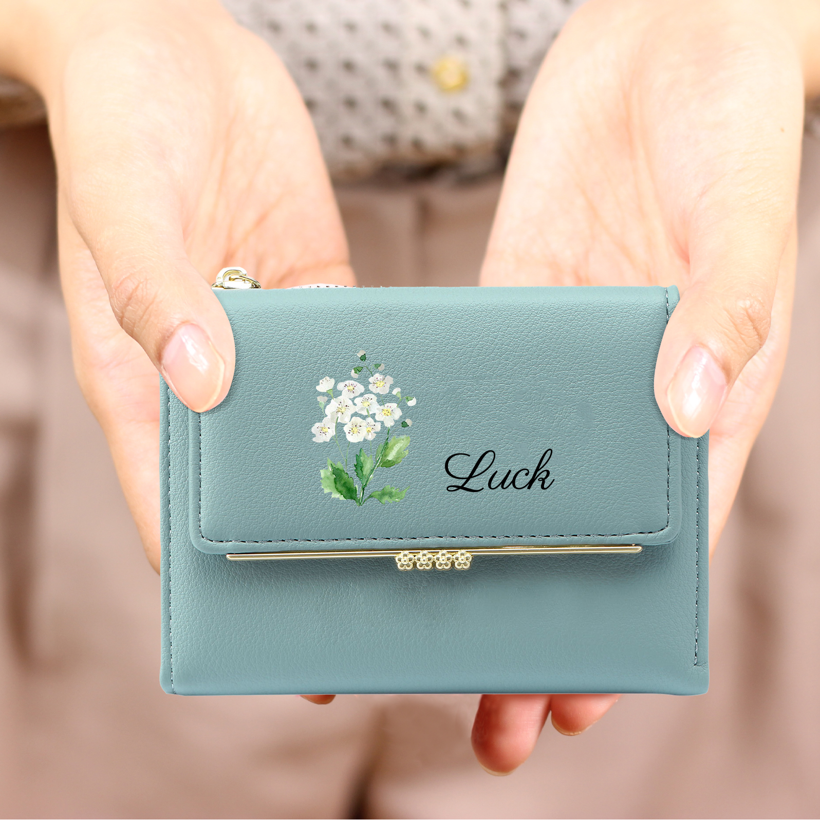 Personalized Women's Wallet with Custom 1 Name & Photo & Birth Flower - Leather Folding Zipper Wallet for Her | Jessmade
