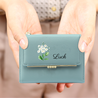Personalized Women's Wallet with Custom 1 Name & Photo & Birth Flower - Leather Folding Zipper Wallet for Her | Jessmade