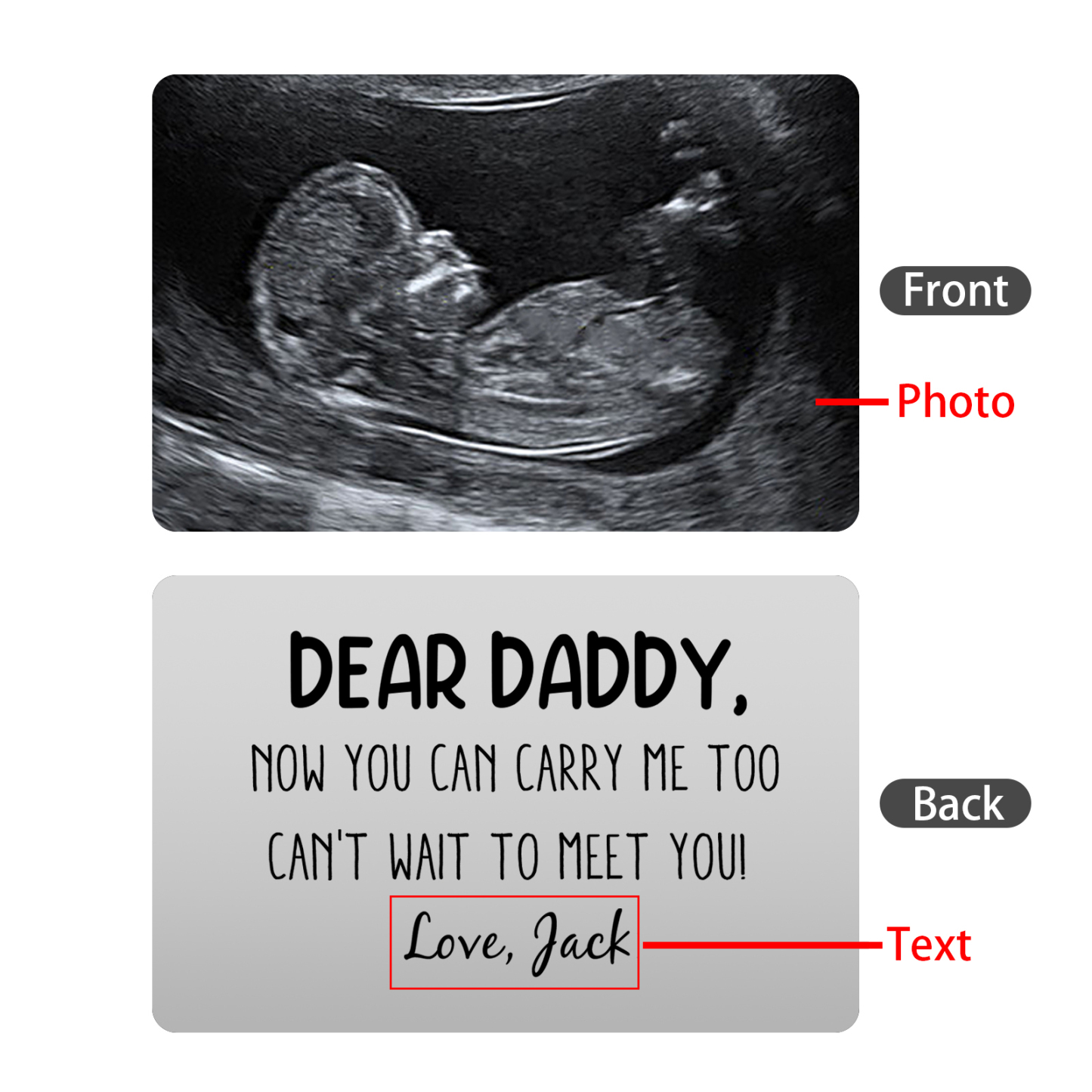 Personalized UV Printed Wallet Card with Custom Text & Photo - "Dear Daddy, now you can carry me too can't wait to meet you!" | Jessmade