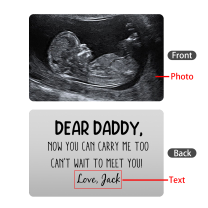 Personalized UV Printed Wallet Card with Custom Text & Photo - "Dear Daddy, now you can carry me too can't wait to meet you!" | Jessmade