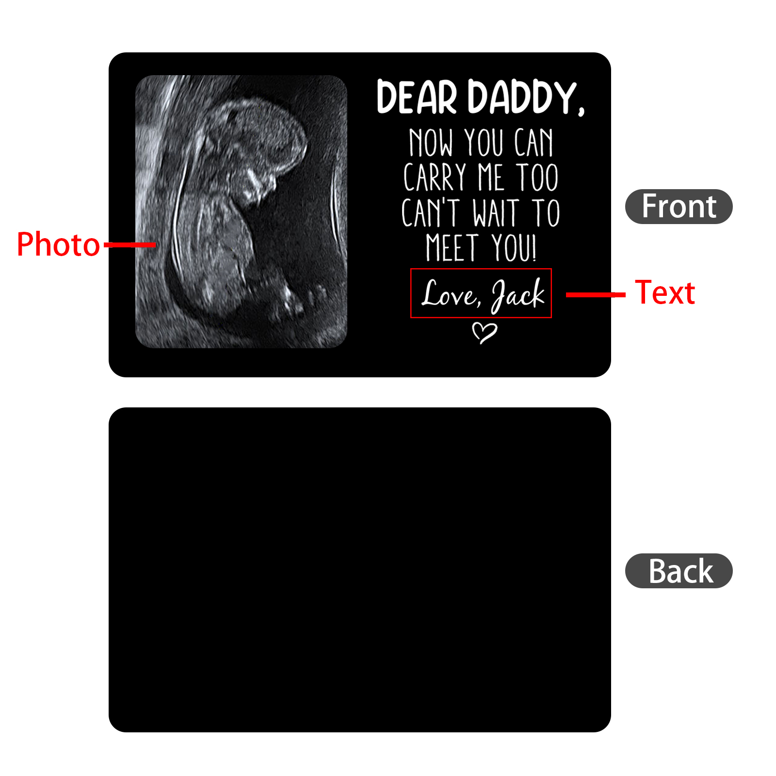 Personalized UV Printed Wallet Card with Custom Text & Photo - "Dear Daddy, now you can carry me too can't wait to meet you!" | Jessmade