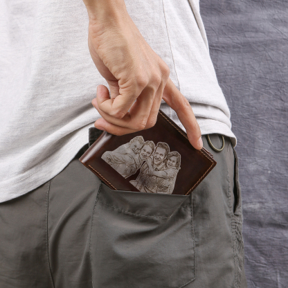 Personalized Men's Genuine Leather Wallet with Custom Photo, Name, and Letters - Christmas Gift for Dad/Grandad/Husband | Jessemade