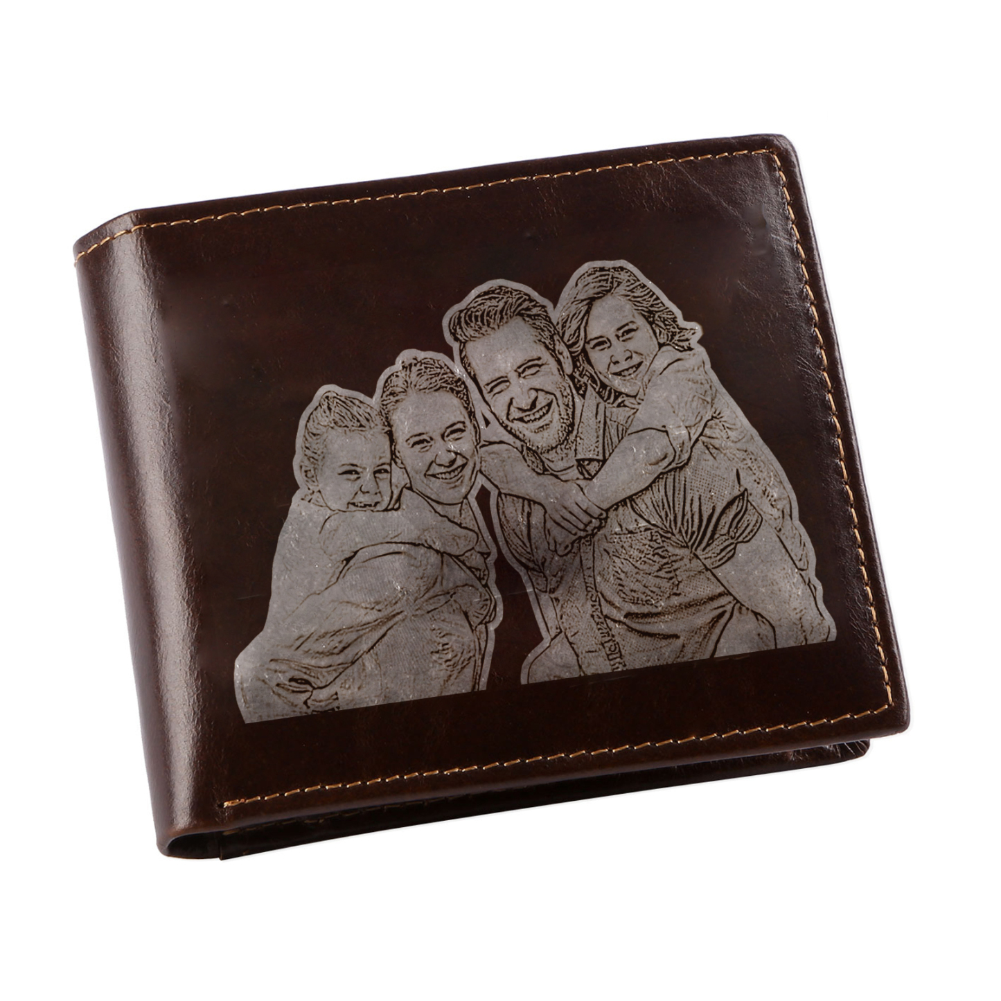 Personalized Men's Genuine Leather Wallet with Custom Photo, Name, and Letters - Christmas Gift for Dad/Grandad/Husband | Jessemade