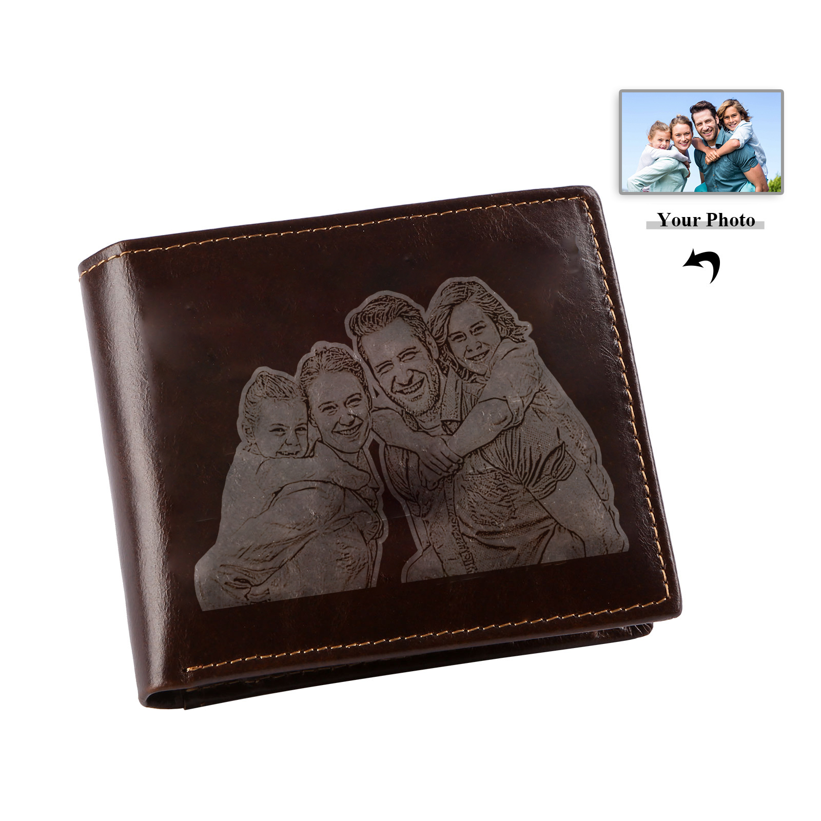 Personalized Men's Genuine Leather Wallet with Custom Photo, Name, and Letters - Christmas Gift for Dad/Grandad/Husband | Jessemade