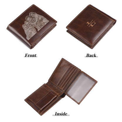Personalized Men's Genuine Leather Wallet with Custom Photo, Name, and Letters - Christmas Gift for Dad/Grandad/Husband | Jessemade