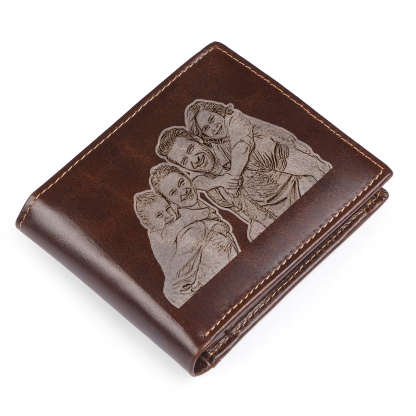 Personalized Men's Genuine Leather Wallet with Custom Photo, Name, and Letters - Christmas Gift for Dad/Grandad/Husband | Jessemade