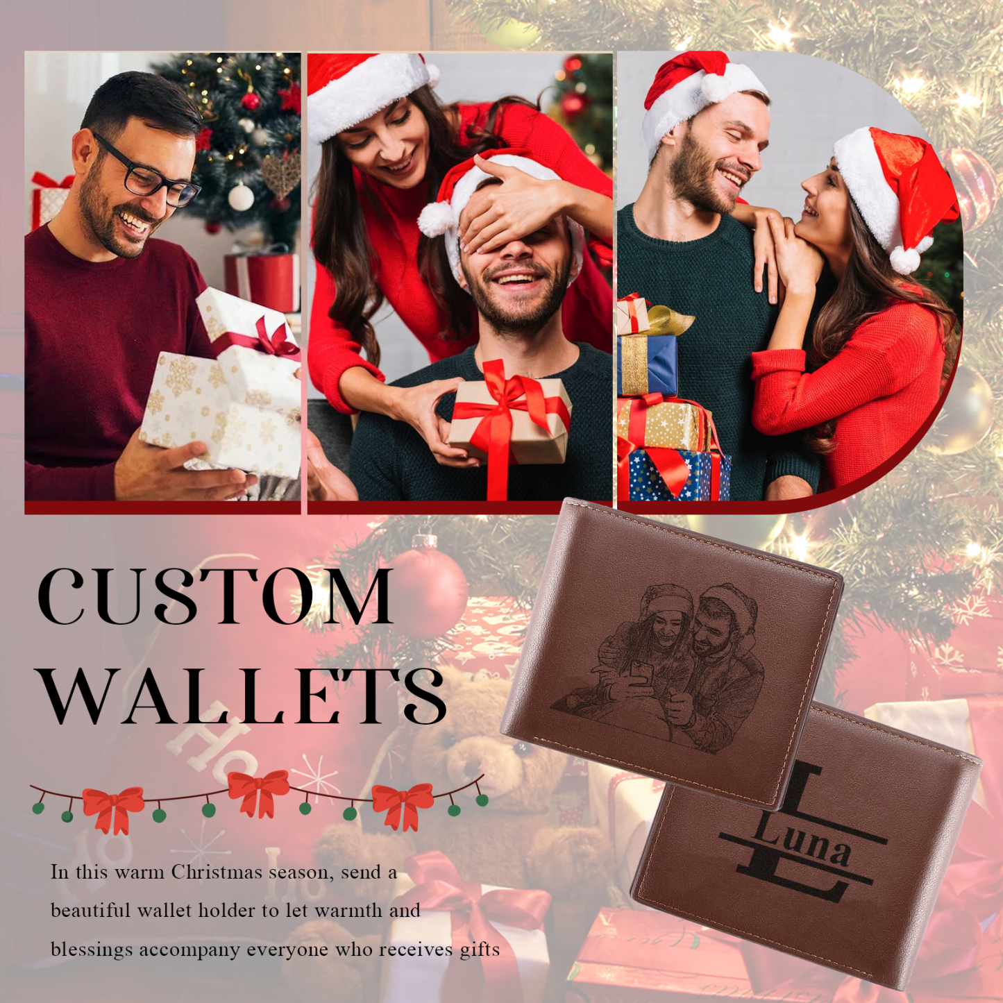 Personalized Men's Wallet with Custom Photo & Name & Letter PU Leather Wallet Couple Gift for Him | Jessemade