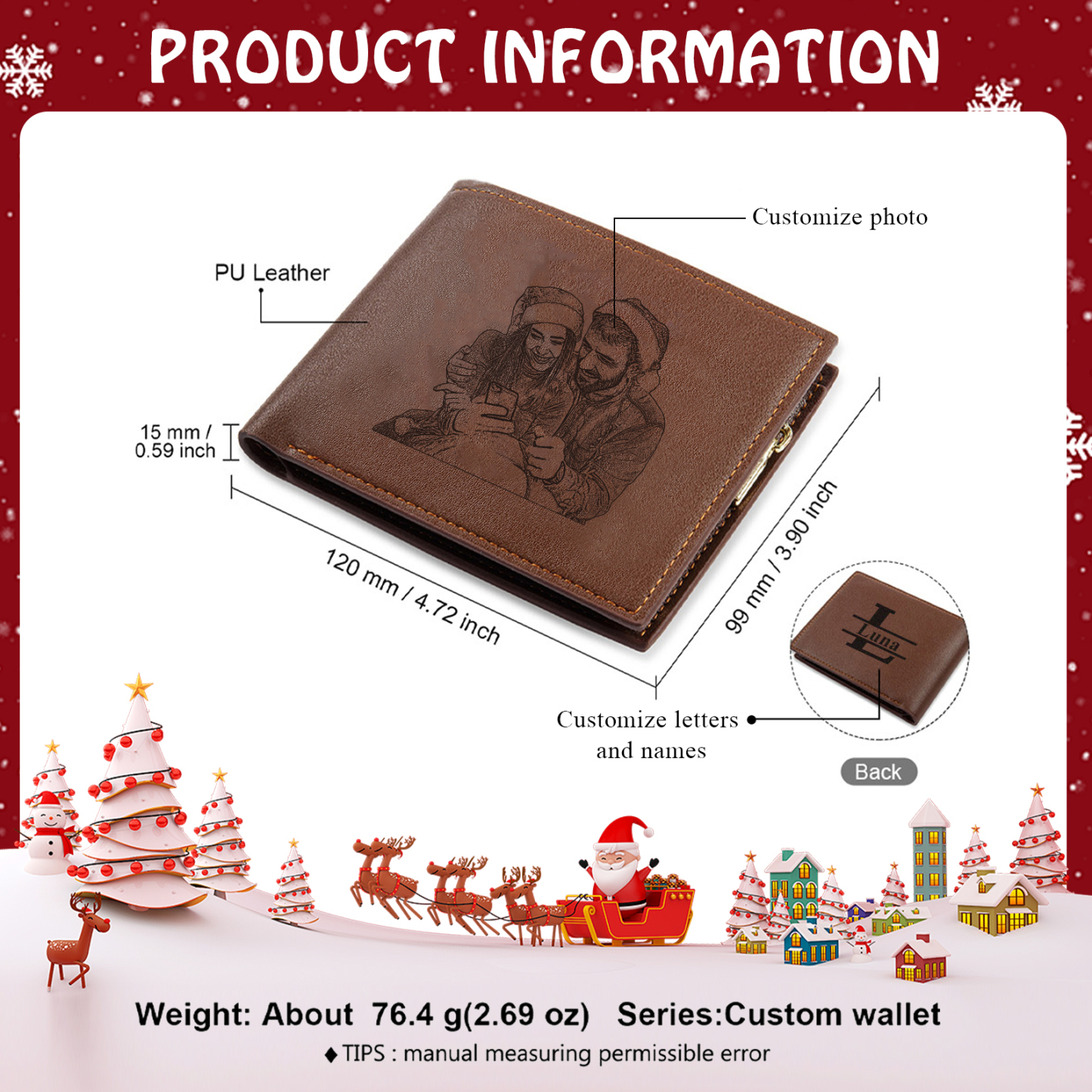 Personalized Men's Wallet with Custom Photo & Name & Letter PU Leather Wallet Couple Gift for Him | Jessemade