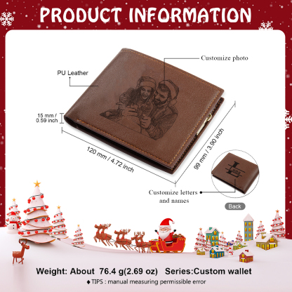 Personalized Men's Wallet with Custom Photo & Name & Letter PU Leather Wallet Couple Gift for Him | Jessemade