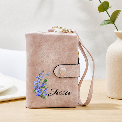 Personalized Women's Purse with Custom Name and Birth Flower – Pink Wallet , Christmas Gift for Her | Jessemade