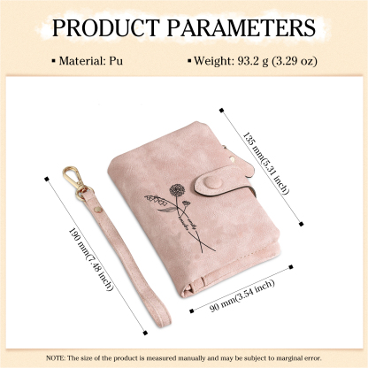 Personalised Women's Pink Purse – Custom with 2 Names & 2 Birth Flowers Pu Wallet Christmas Gift for Her | Jessemade