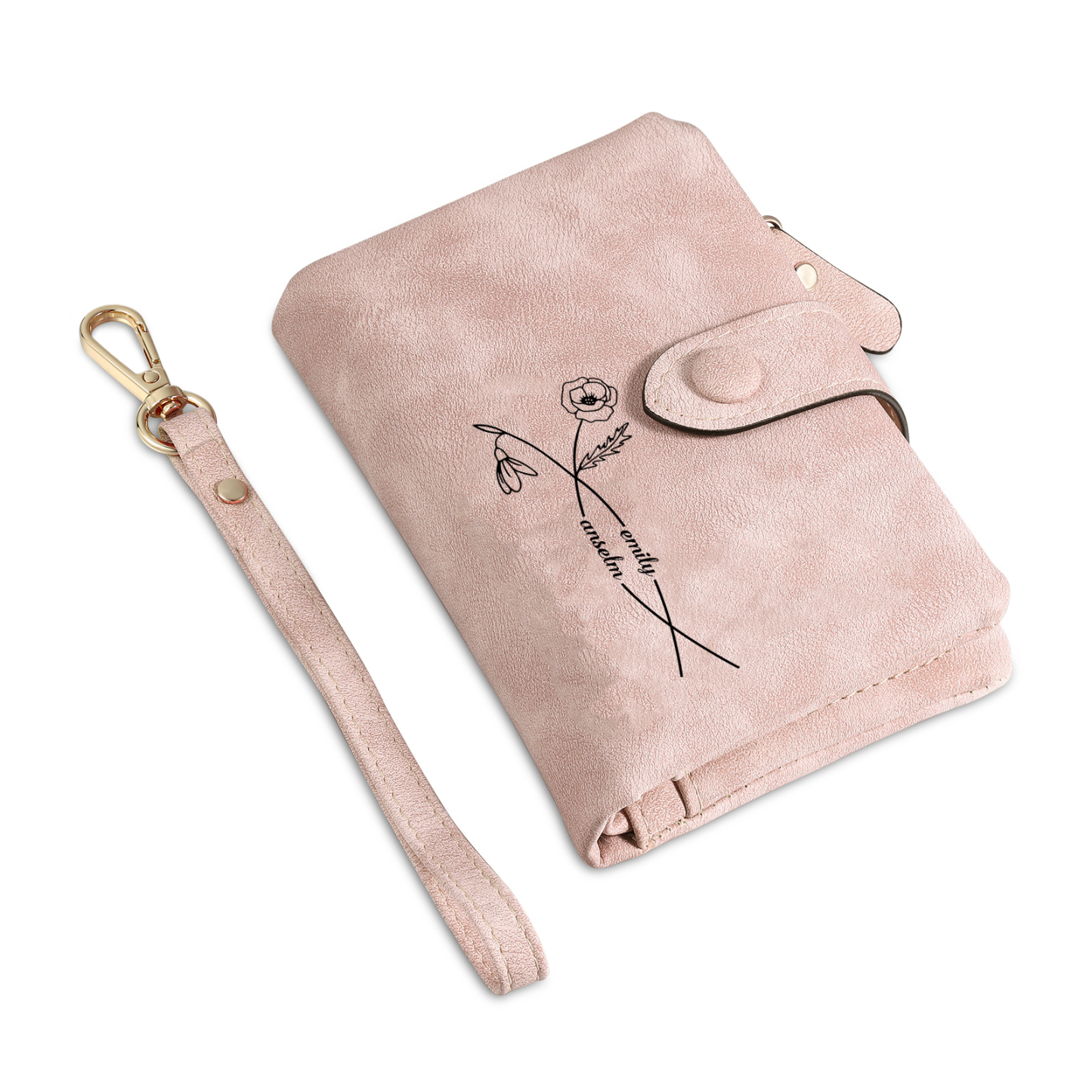 Personalised Women's Pink Purse – Custom with 2 Names & 2 Birth Flowers Pu Wallet Christmas Gift for Her | Jessemade