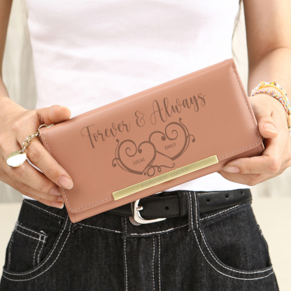 Personalised Women’s Wallet – Custom Names, Photo, Text & “Forever & Always” Heart Engraving – Valentine’s Day Gift for Her | Jessemade