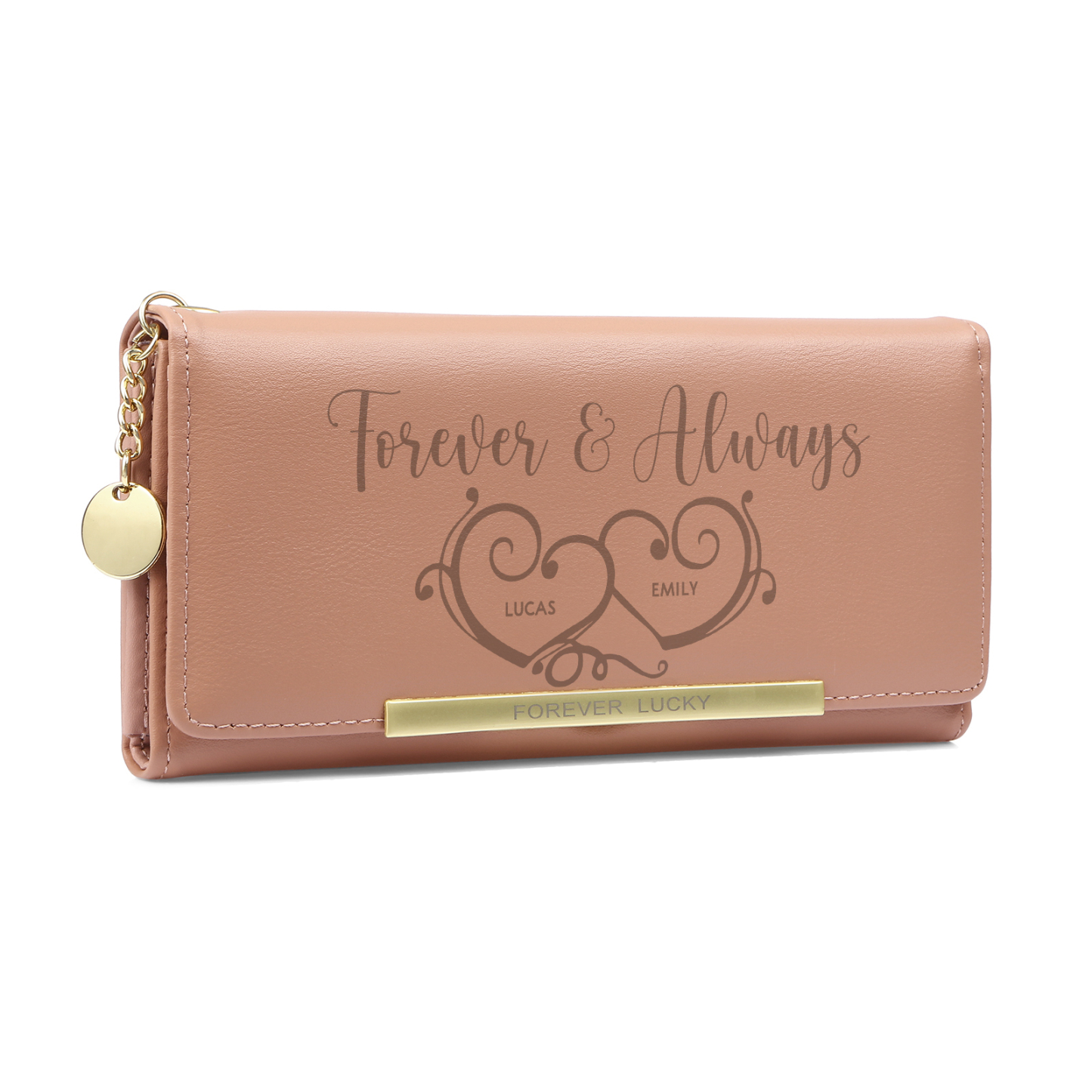 Personalised Women’s Wallet – Custom Names, Photo, Text & “Forever & Always” Heart Engraving – Valentine’s Day Gift for Her | Jessemade