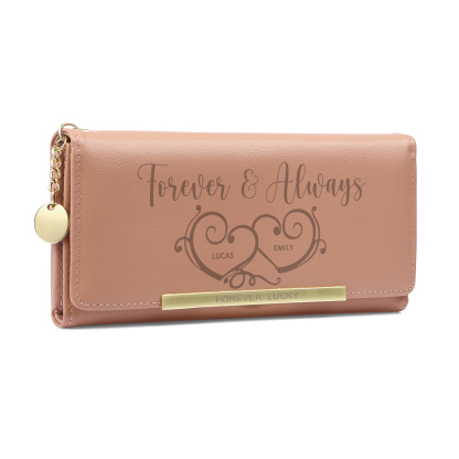 Personalised Women’s Wallet – Custom Names, Photo, Text & “Forever & Always” Heart Engraving – Valentine’s Day Gift for Her | Jessemade