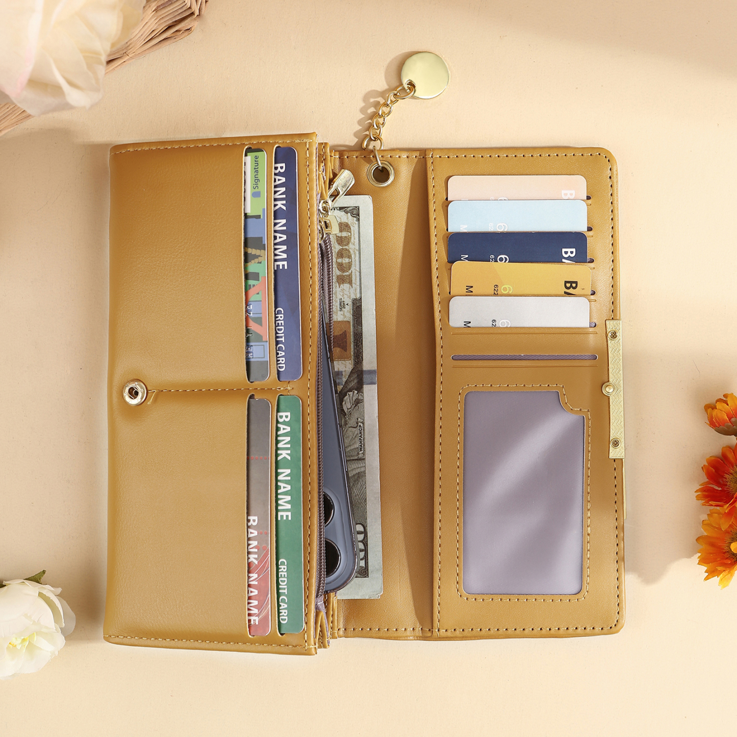 Personalised Women’s Wallet – Custom Names, Photo, Date & “Heart-in-Hand” Engraving with Stars – Available in Yellow, Blue & Pink – Valentine’s Day Gift for Her | Jessemade