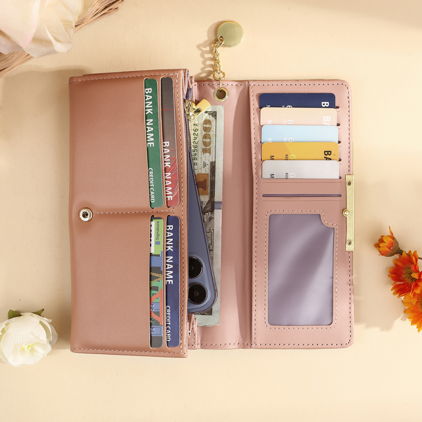 Personalised Women’s Wallet – Custom Names, Photo, Date & “Heart-in-Hand” Engraving with Stars – Available in Yellow, Blue & Pink – Valentine’s Day Gift for Her | Jessemade