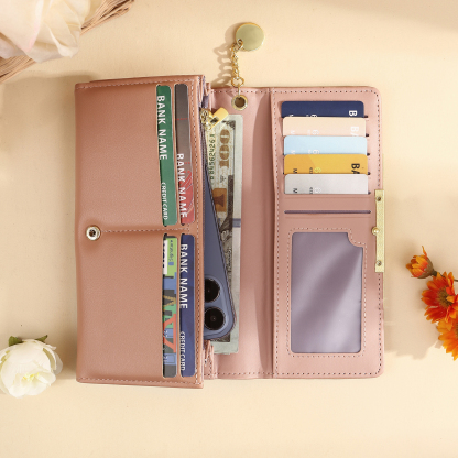 Personalised Women’s Wallet – Custom Names, Photo, Date & “Heart-in-Hand” Engraving with Stars – Available in Yellow, Blue & Pink – Valentine’s Day Gift for Her | Jessemade