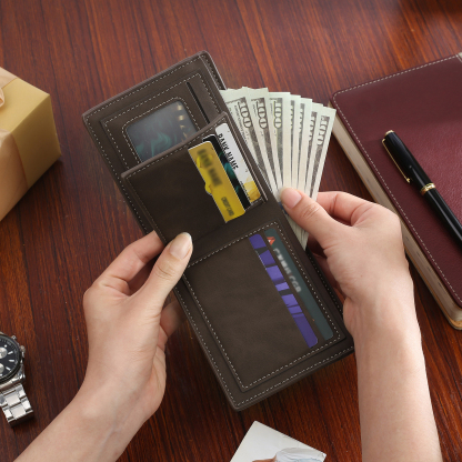 Custom PU Leather Wallet for Dad – Father's Day Engraved Photo + Name Gift from Kids | Jessemade