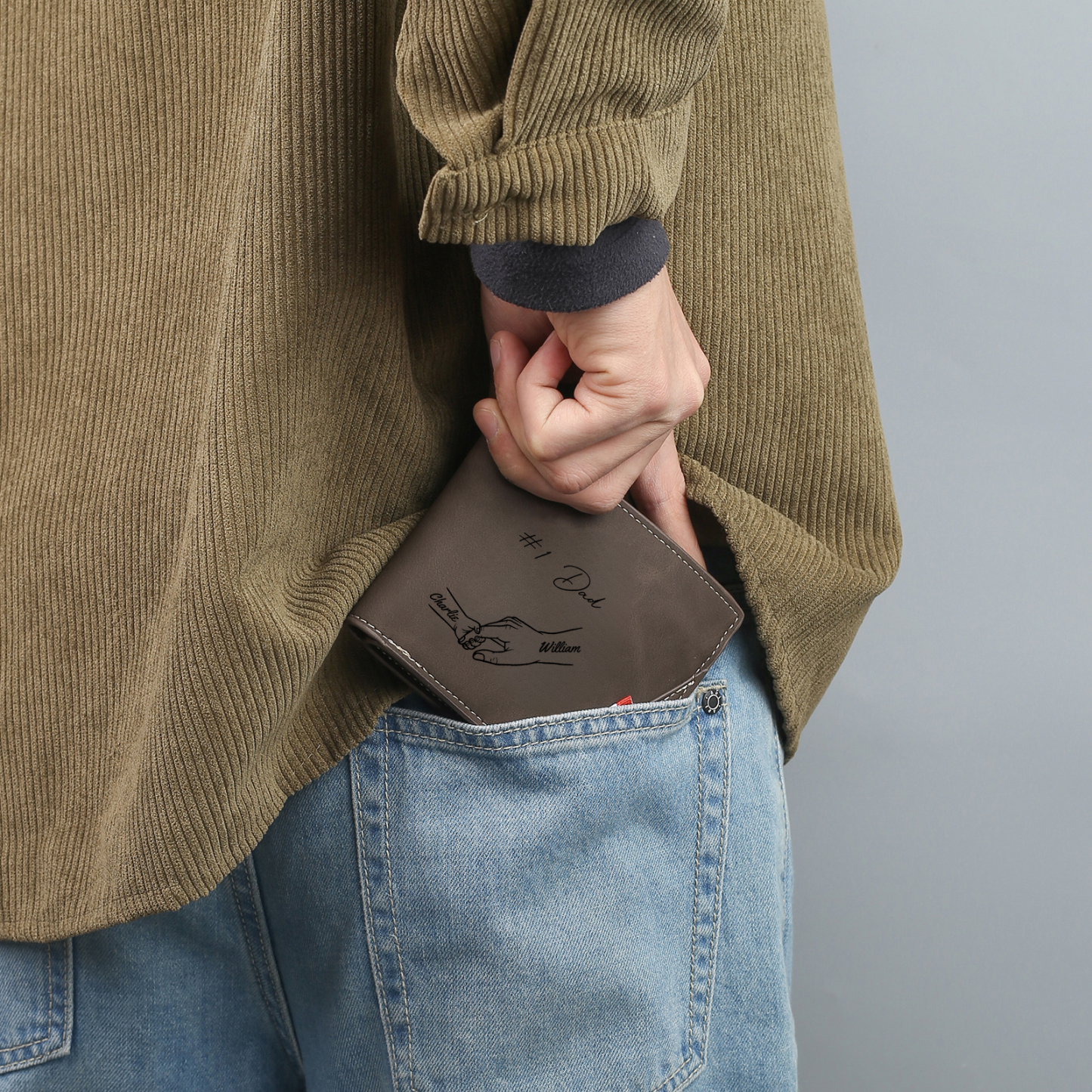 Custom PU Leather Wallet for Dad – Father's Day Engraved Photo + Name Gift from Kids | Jessemade