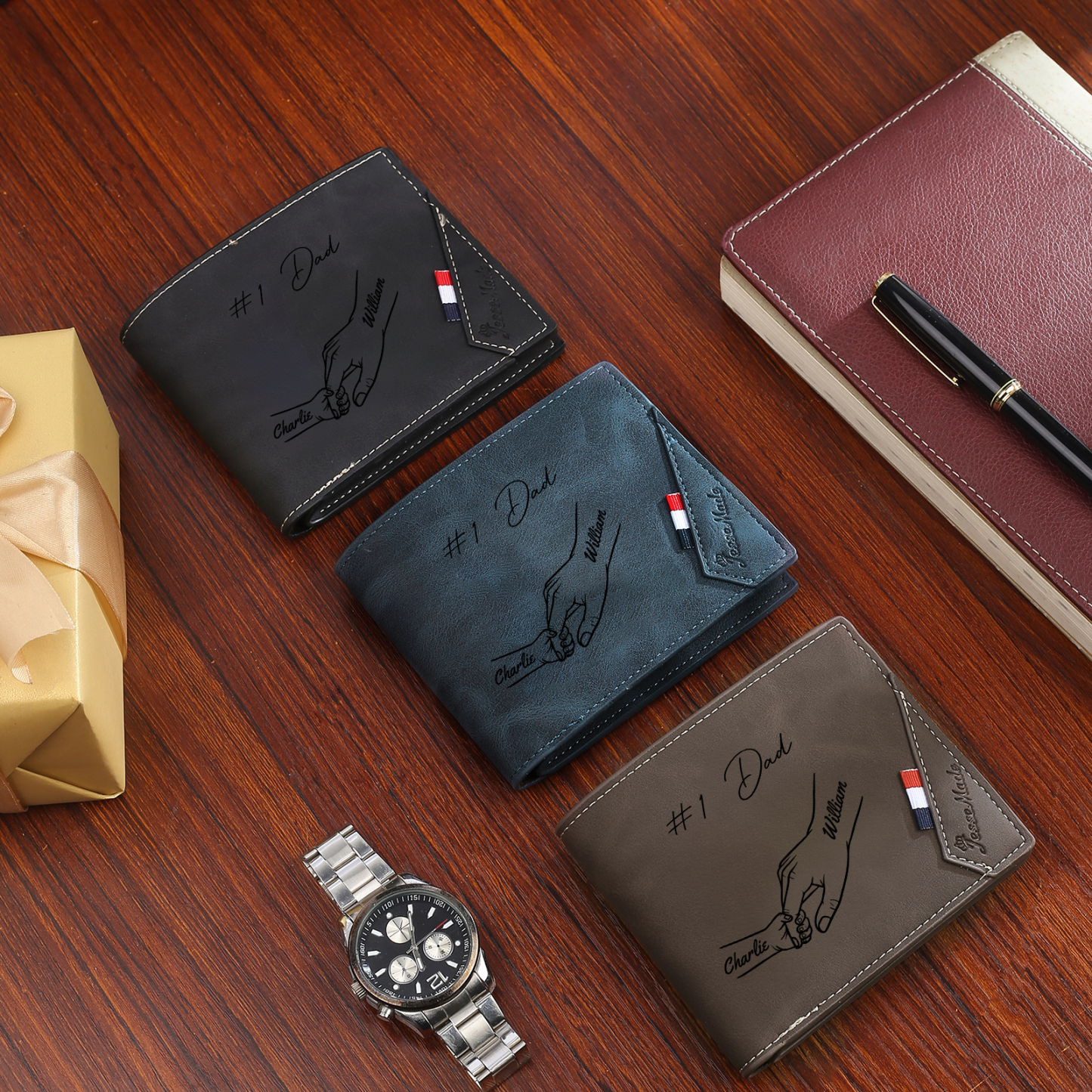 Custom PU Leather Wallet for Dad – Father's Day Engraved Photo + Name Gift from Kids | Jessemade
