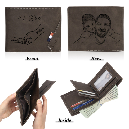 Custom PU Leather Wallet for Dad – Father's Day Engraved Photo + Name Gift from Kids | Jessemade