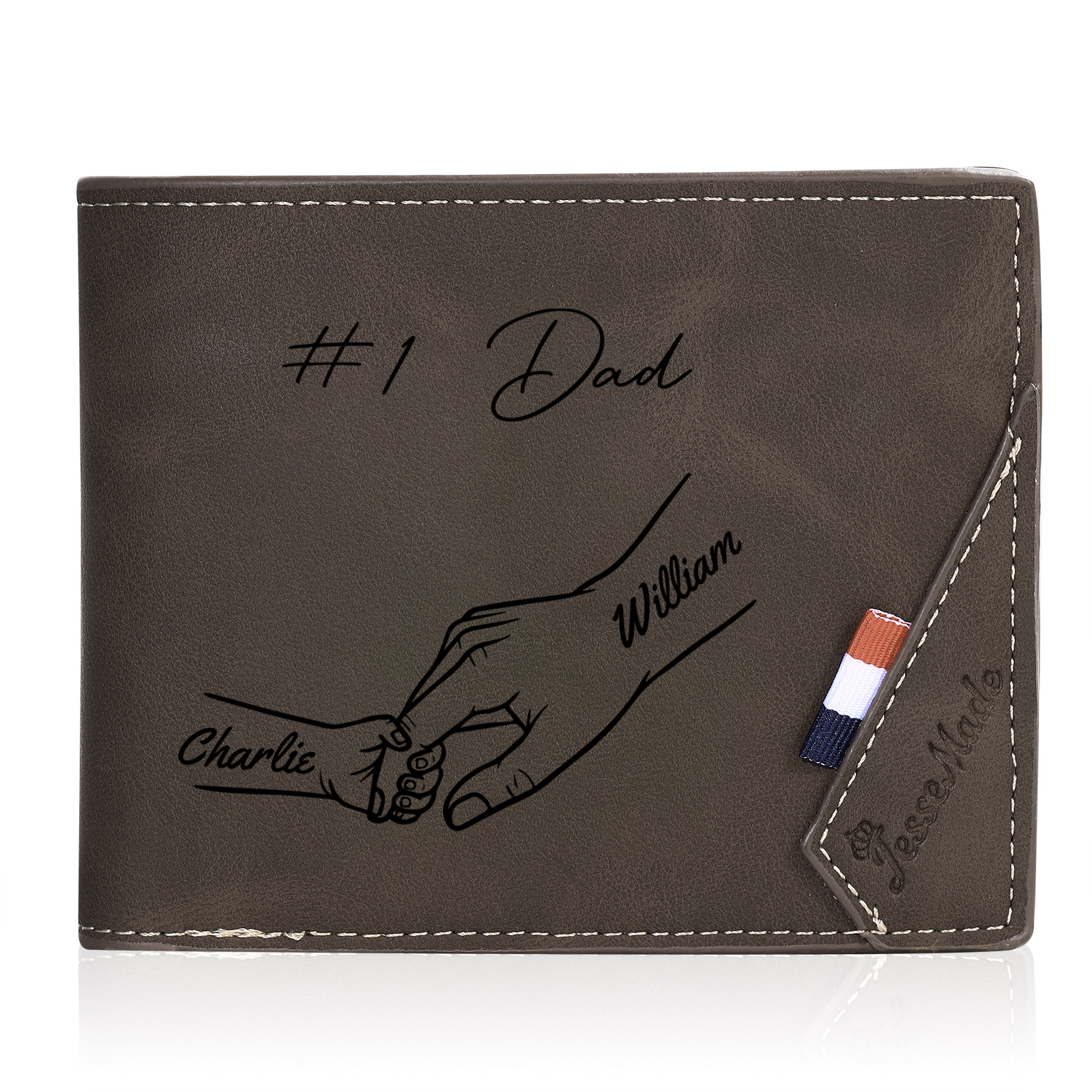 Custom PU Leather Wallet for Dad – Father's Day Engraved Photo + Name Gift from Kids | Jessemade