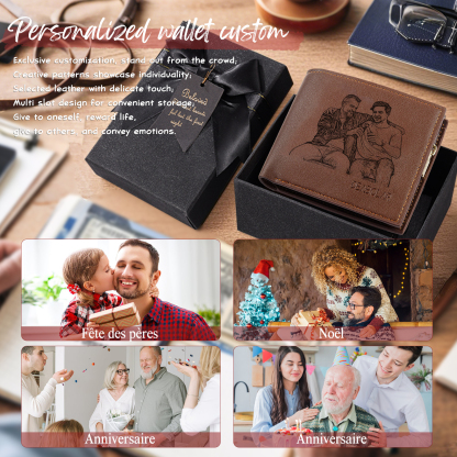 Initial & Name & Photo - Unique Personalized Photo PU Leather Wallet for Father's Day - Thoughtful Gift for Dad