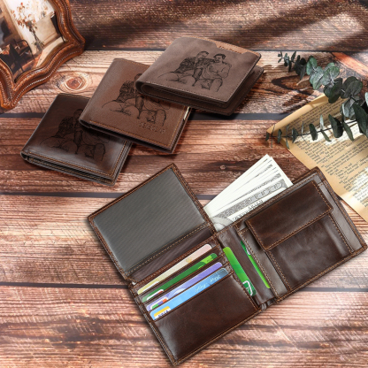 Initial & Name & Photo - Unique Personalized Photo PU Leather Wallet for Father's Day - Thoughtful Gift for Dad