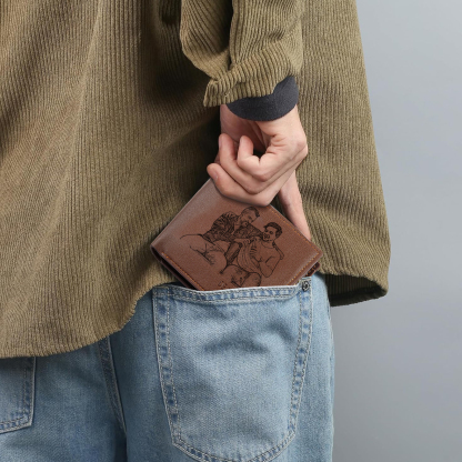 Initial & Name & Photo - Unique Personalized Photo PU Leather Wallet for Father's Day - Thoughtful Gift for Dad