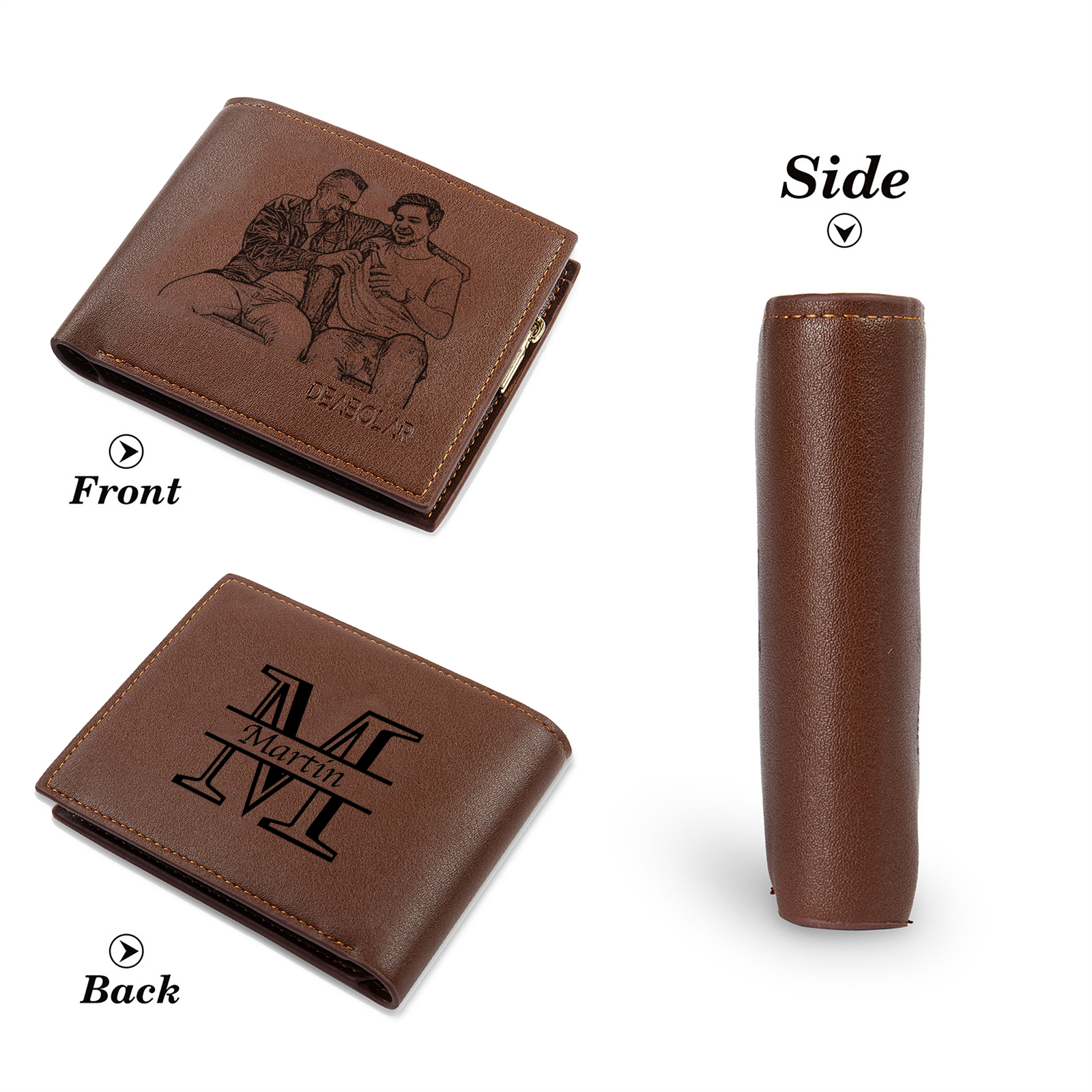 Initial & Name & Photo - Unique Personalized Photo PU Leather Wallet for Father's Day - Thoughtful Gift for Dad