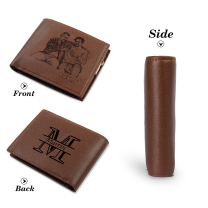 Initial & Name & Photo - Unique Personalized Photo PU Leather Wallet for Father's Day - Thoughtful Gift for Dad
