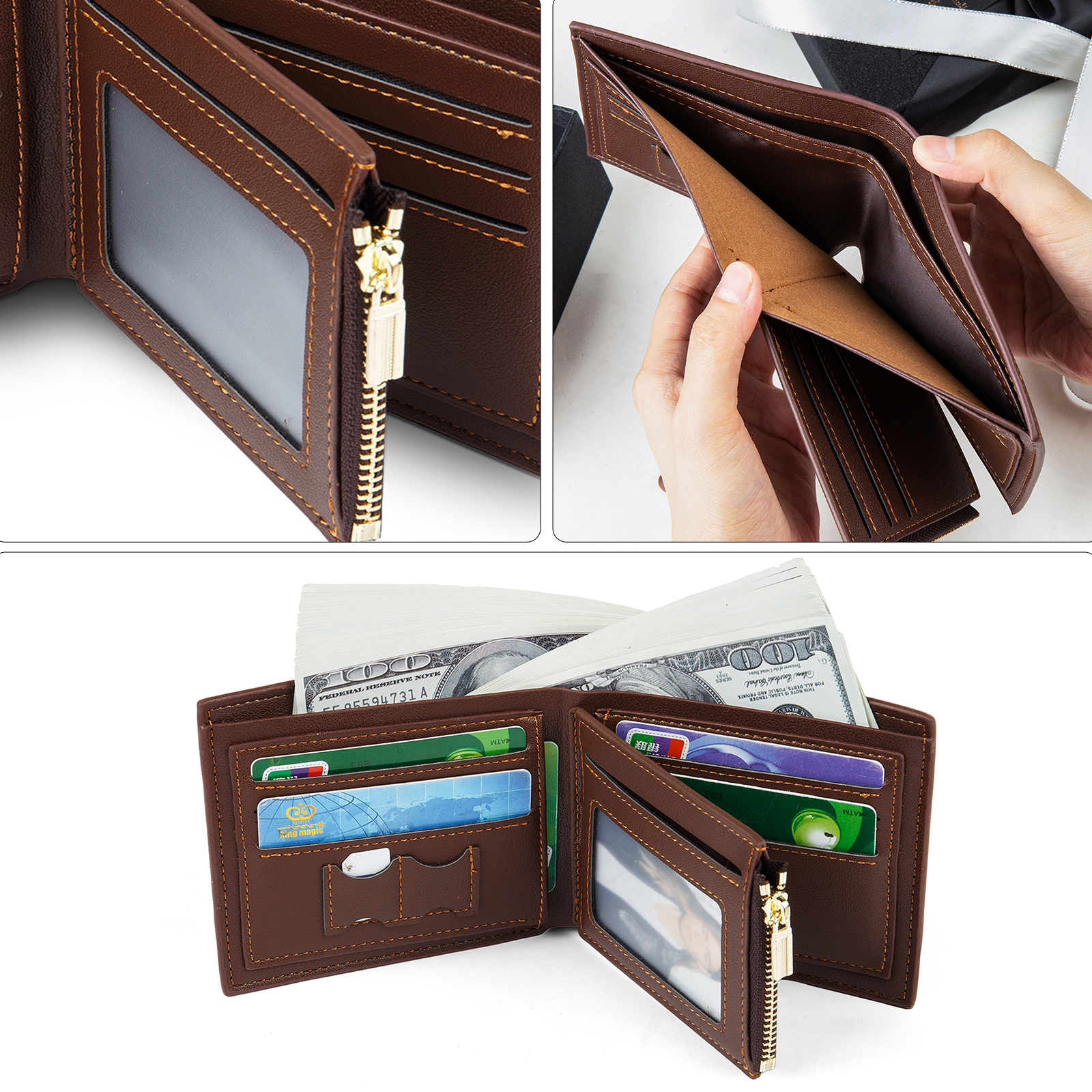 Initial & Name & Photo - Unique Personalized Photo PU Leather Wallet for Father's Day - Thoughtful Gift for Dad