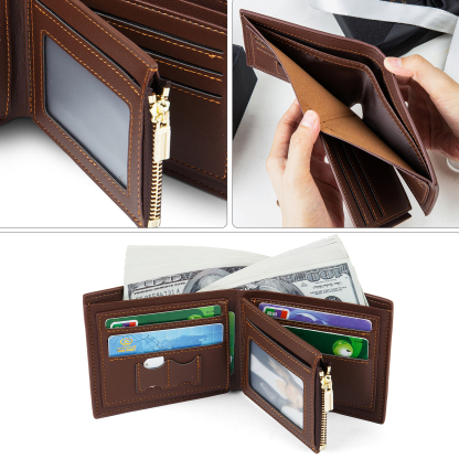 Initial & Name & Photo - Unique Personalized Photo PU Leather Wallet for Father's Day - Thoughtful Gift for Dad