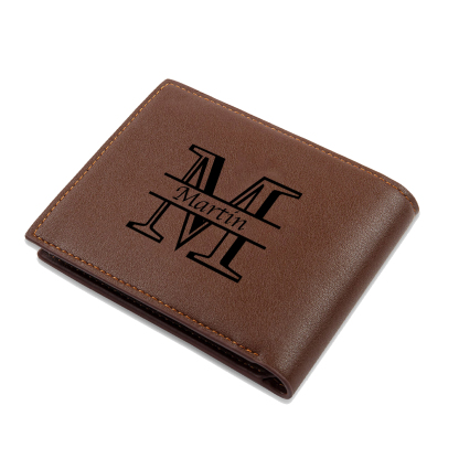 Initial & Name & Photo - Unique Personalized Photo PU Leather Wallet for Father's Day - Thoughtful Gift for Dad