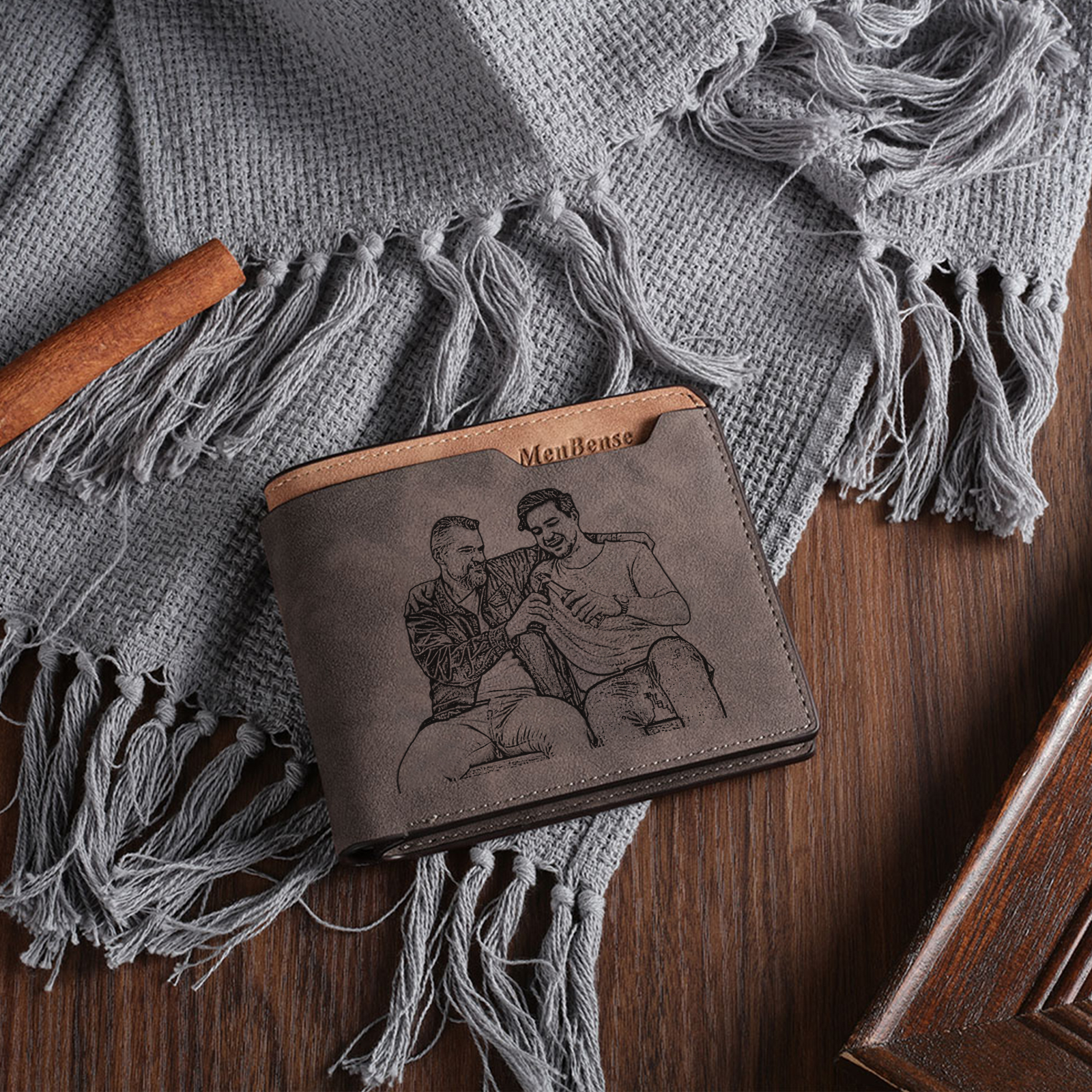 Initial & Name & Photo - Unique Personalized Photo PU Leather Wallet for Father's Day - Thoughtful Gift for Dad