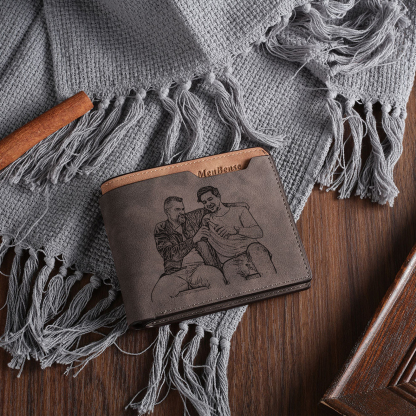 Initial & Name & Photo - Unique Personalized Photo PU Leather Wallet for Father's Day - Thoughtful Gift for Dad