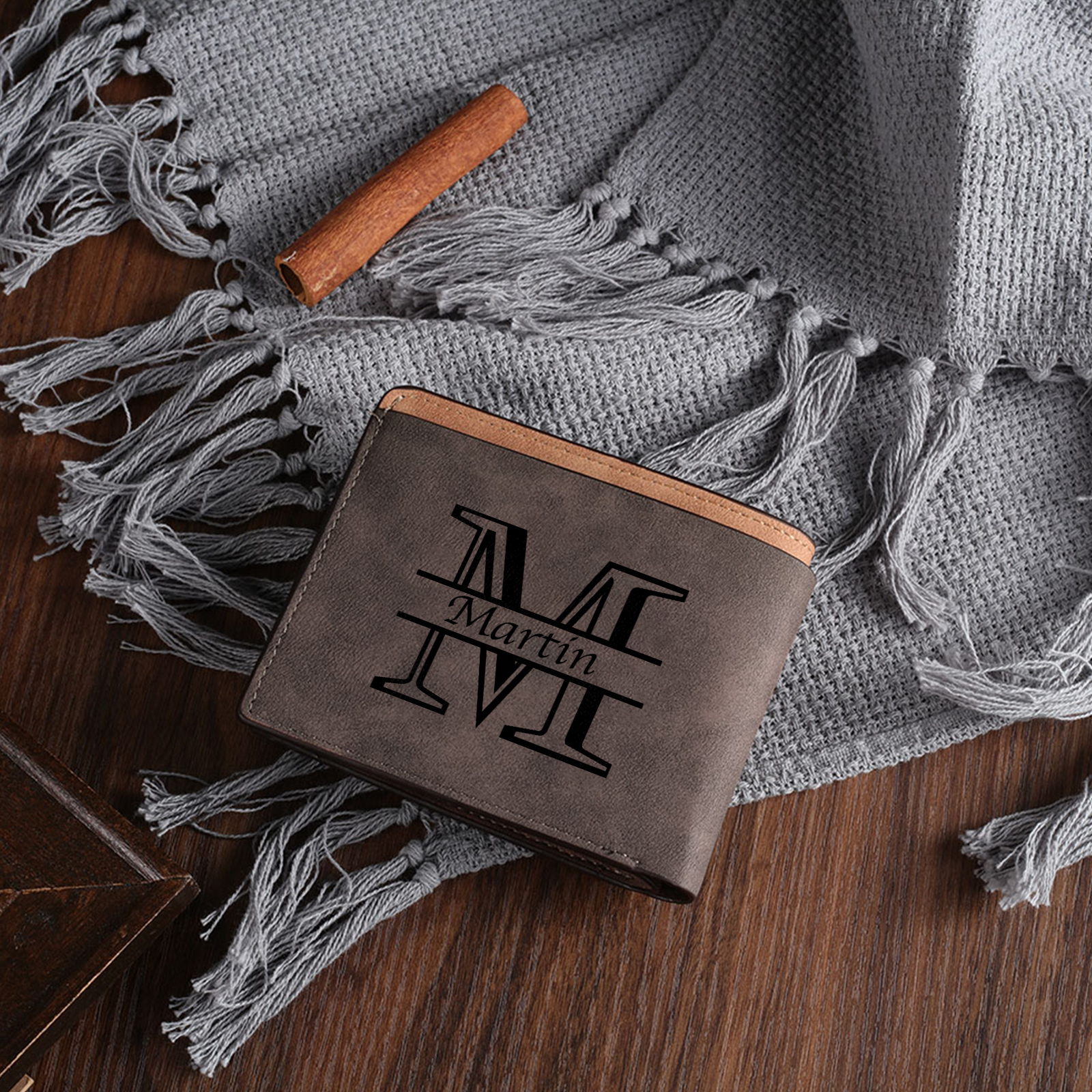 Initial & Name & Photo - Unique Personalized Photo PU Leather Wallet f