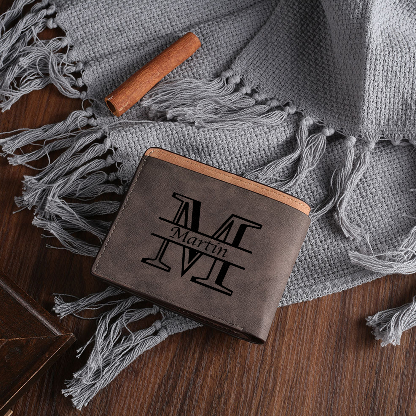 Initial & Name & Photo - Unique Personalized Photo PU Leather Wallet f