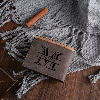 Initial & Name & Photo - Unique Personalized Photo PU Leather Wallet f