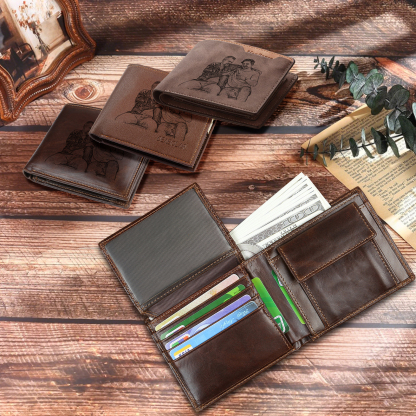 Initial & Name & Photo - Unique Personalized Photo PU Leather Wallet for Father's Day - Thoughtful Gift for Dad